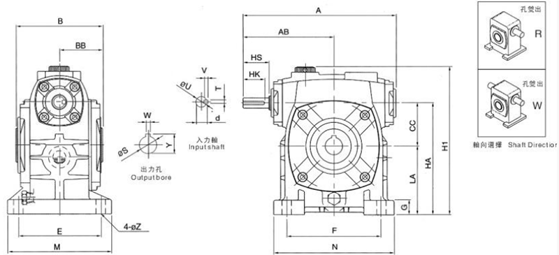 WPDKS蝸輪蝸桿減速機結構圖 WPDKS蝸輪蝸桿減速機結構圖
